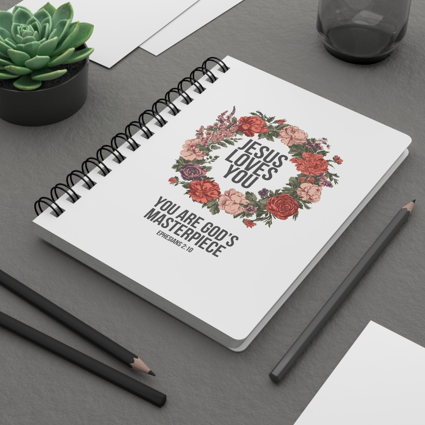 Jesus Loves You (Floral Wreath) Spiral Bound Journal