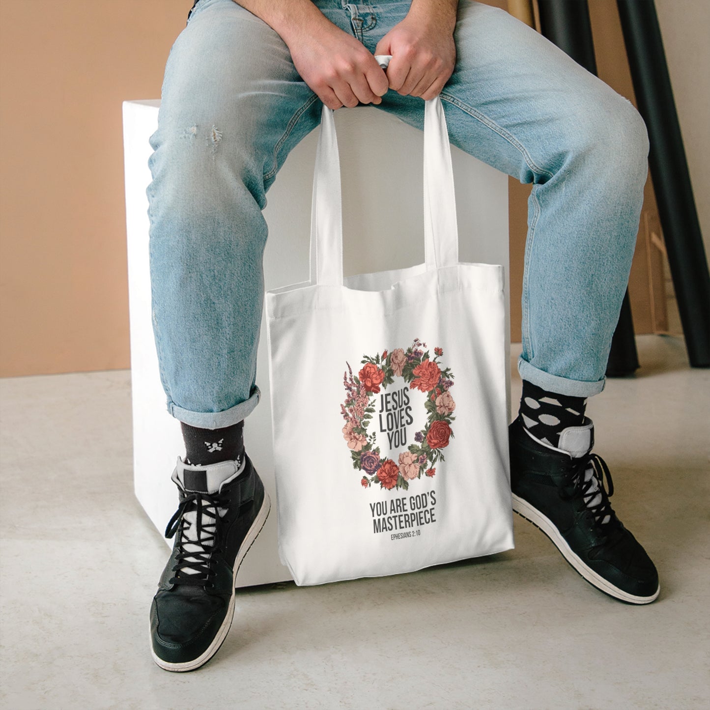 Jesus Loves You (Floral Wreath) Tote Bag