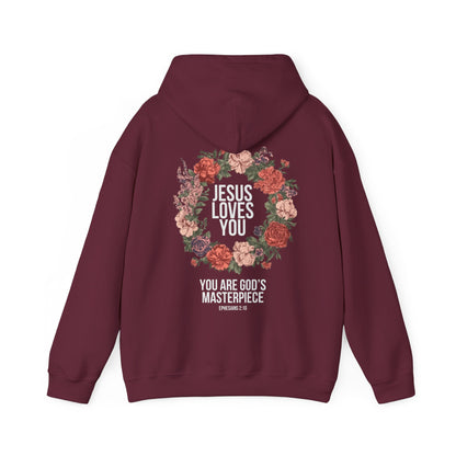 Jesus Loves You (Floral Wreath) Heavy Hoodie