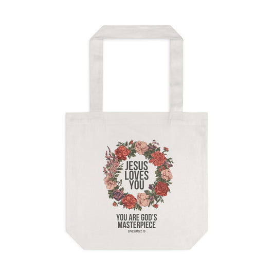 Jesus Loves You (Floral Wreath) Tote Bag