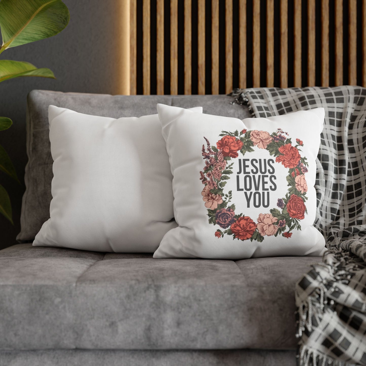 Jesus Loves You (Floral Wreath) Square Pillowcase