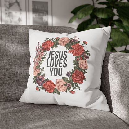 Jesus Loves You (Floral Wreath) Square Pillowcase