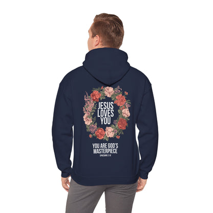 Jesus Loves You (Floral Wreath) Heavy Hoodie