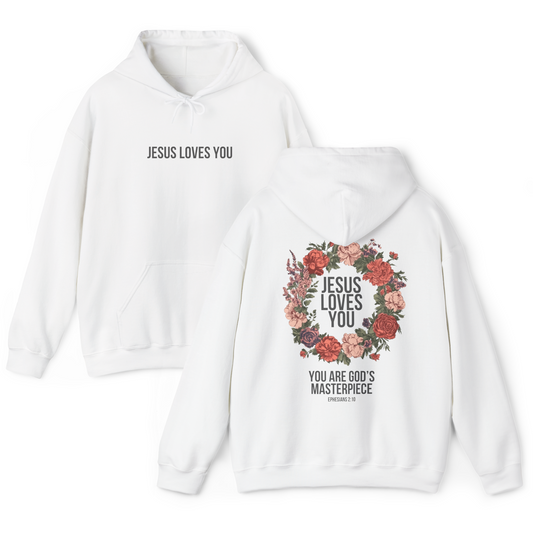 Jesus Loves You (Floral Wreath) Heavy Hoodie