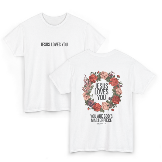 Jesus Loves You (Floral Wreath) Heavy Tee