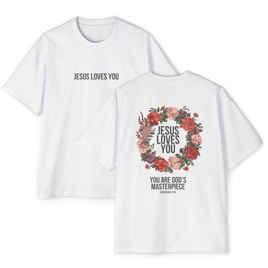 Jesus Loves You (Floral Wreath) Oversized Tee