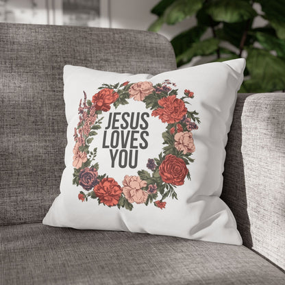 Jesus Loves You (Floral Wreath) Square Pillowcase