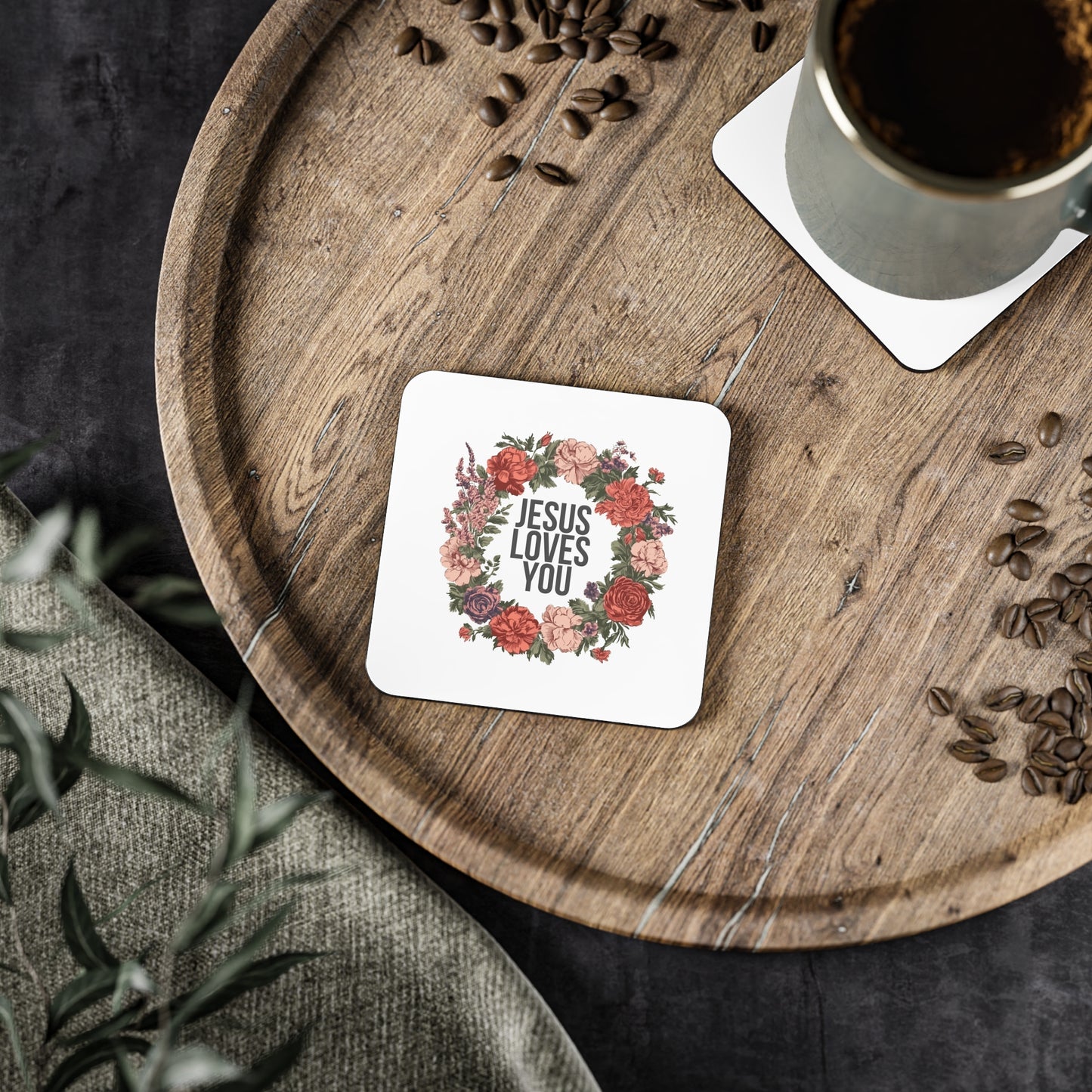 Jesus Loves You (Floral Wreath) Coaster