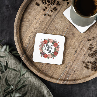 Jesus Loves You (Floral Wreath) Coaster