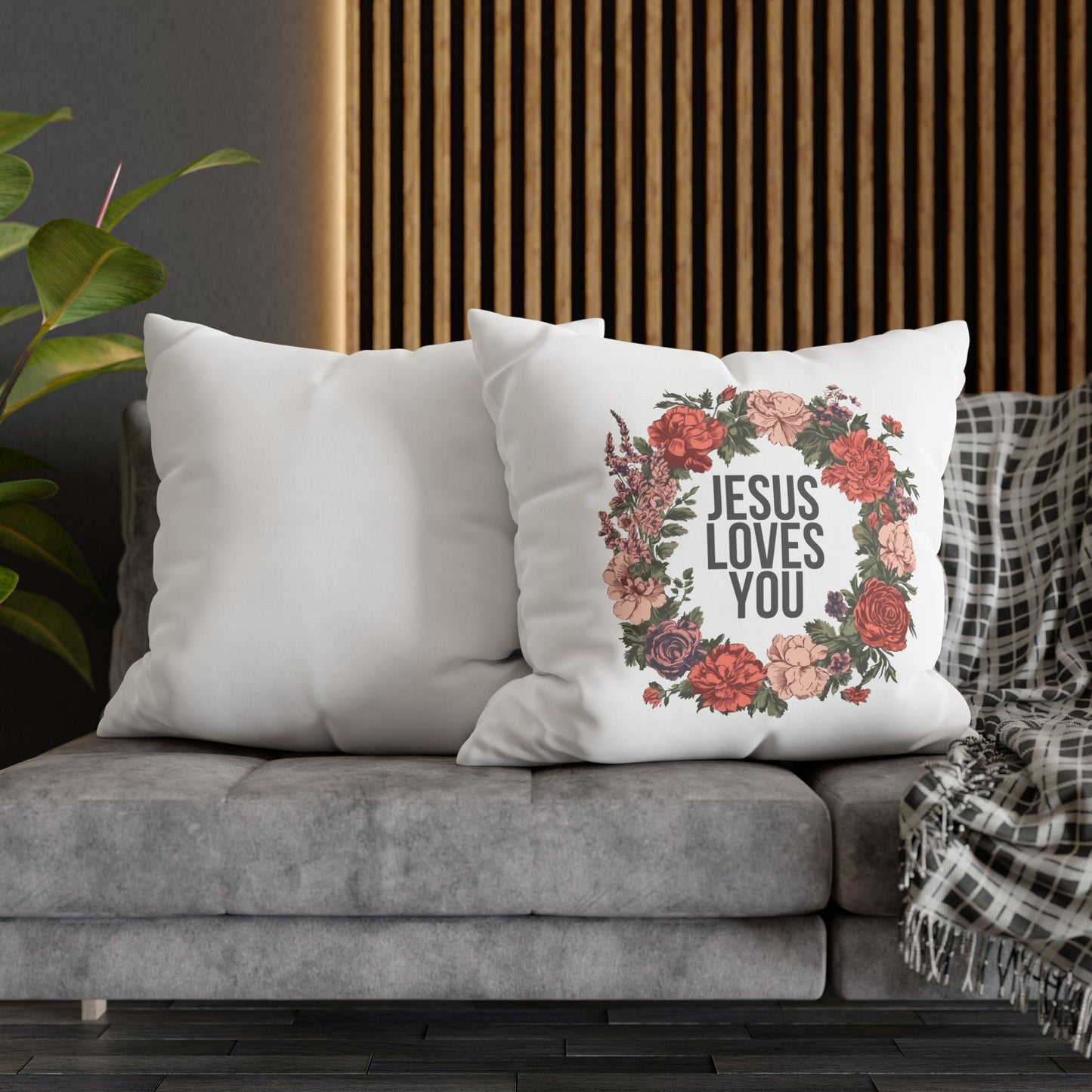 Jesus Loves You (Floral Wreath) Square Pillowcase
