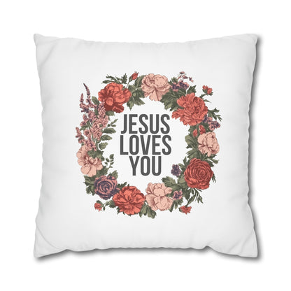 Jesus Loves You (Floral Wreath) Square Pillowcase