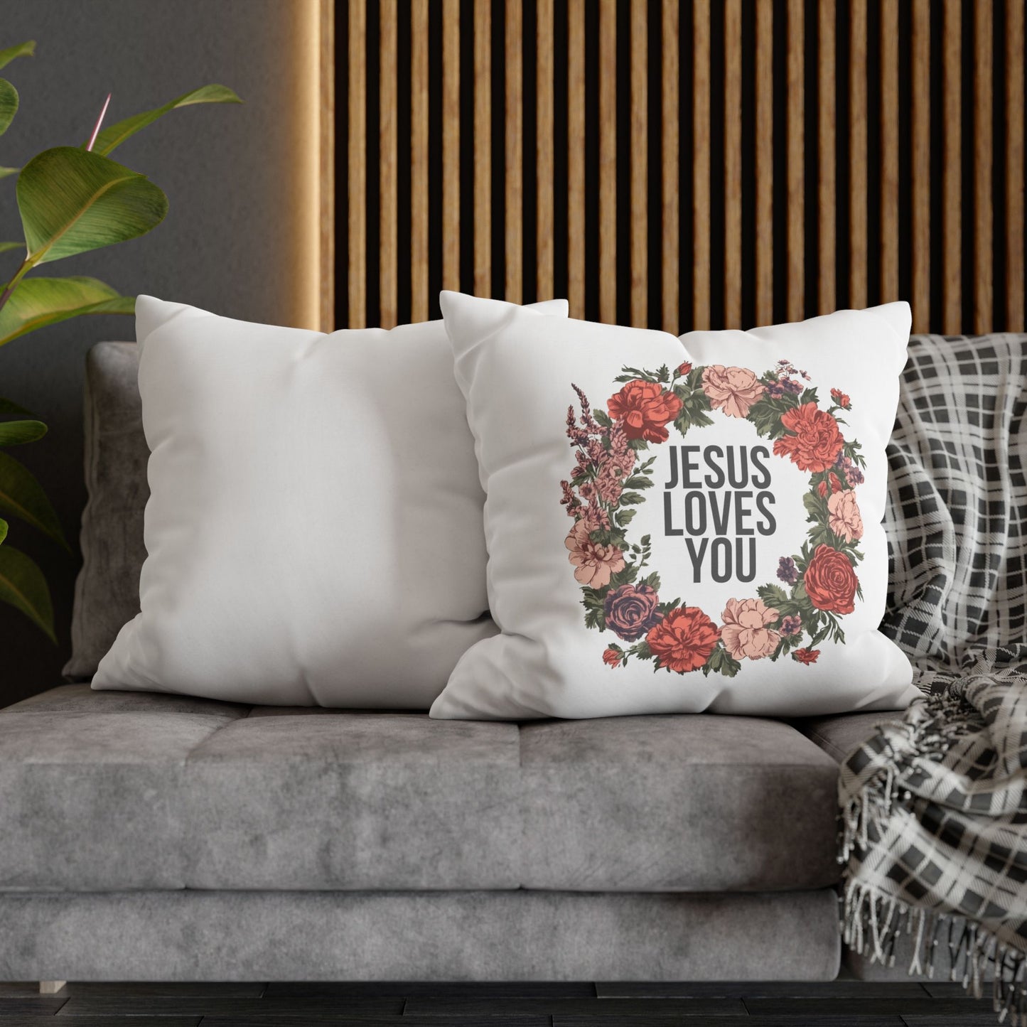 Jesus Loves You (Floral Wreath) Square Pillowcase