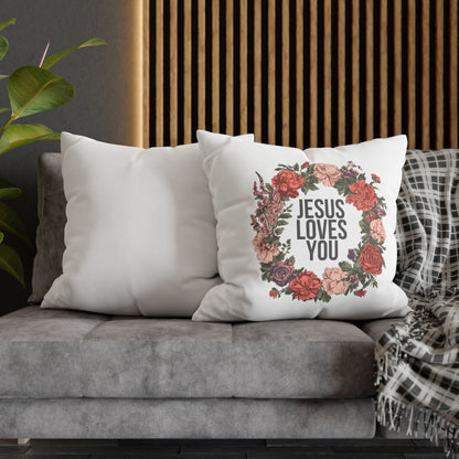 Jesus Loves You (Floral Wreath) Square Pillowcase