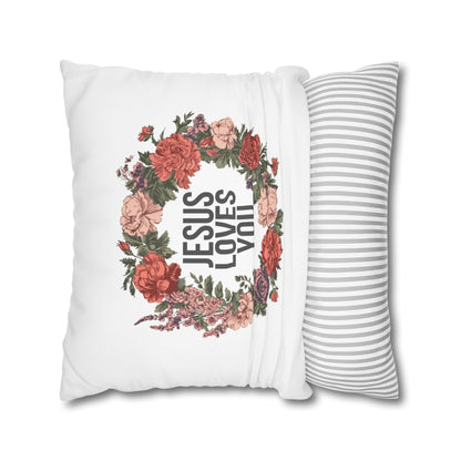 Jesus Loves You (Floral Wreath) Square Pillowcase