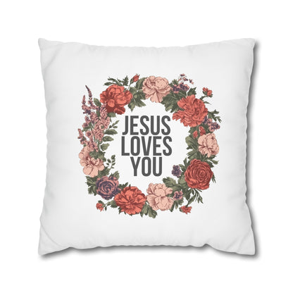 Jesus Loves You (Floral Wreath) Square Pillowcase