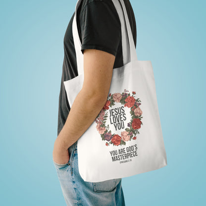 Jesus Loves You (Floral Wreath) Tote Bag