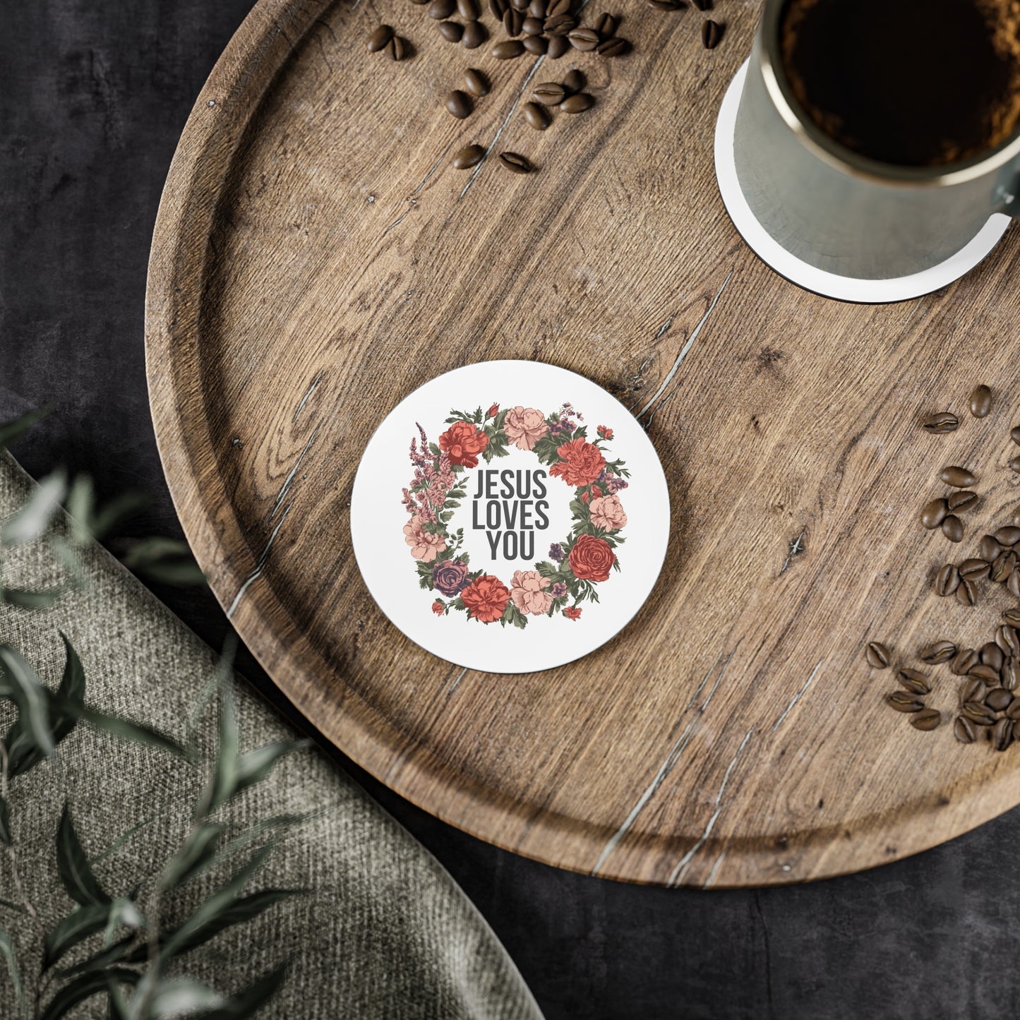 Jesus Loves You (Floral Wreath) Coaster