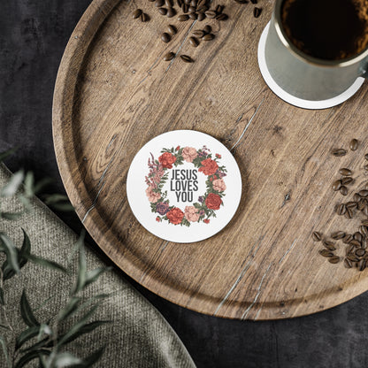 Jesus Loves You (Floral Wreath) Coaster