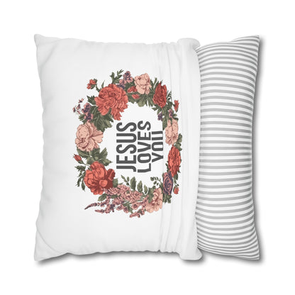 Jesus Loves You (Floral Wreath) Square Pillowcase