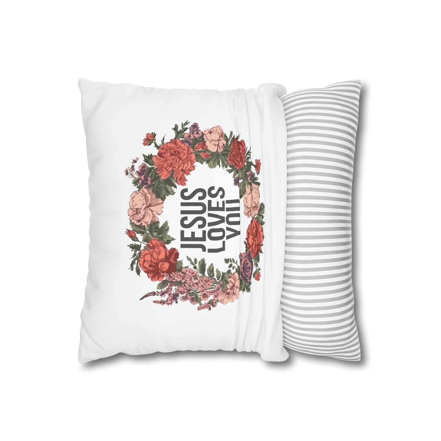 Jesus Loves You (Floral Wreath) Square Pillowcase