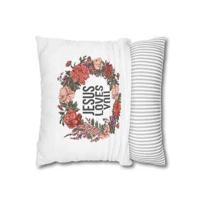 Jesus Loves You (Floral Wreath) Square Pillowcase