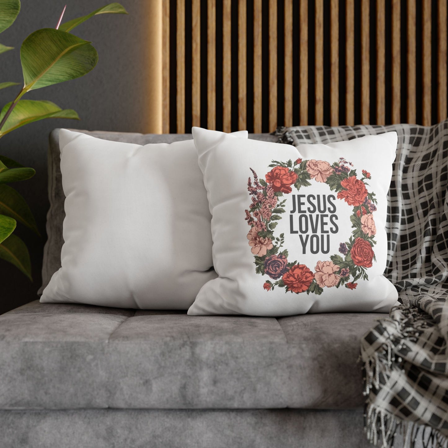 Jesus Loves You (Floral Wreath) Square Pillowcase