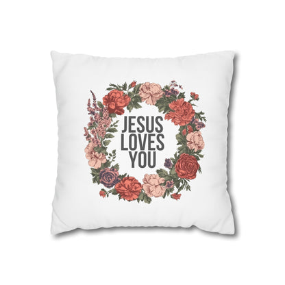 Jesus Loves You (Floral Wreath) Square Pillowcase