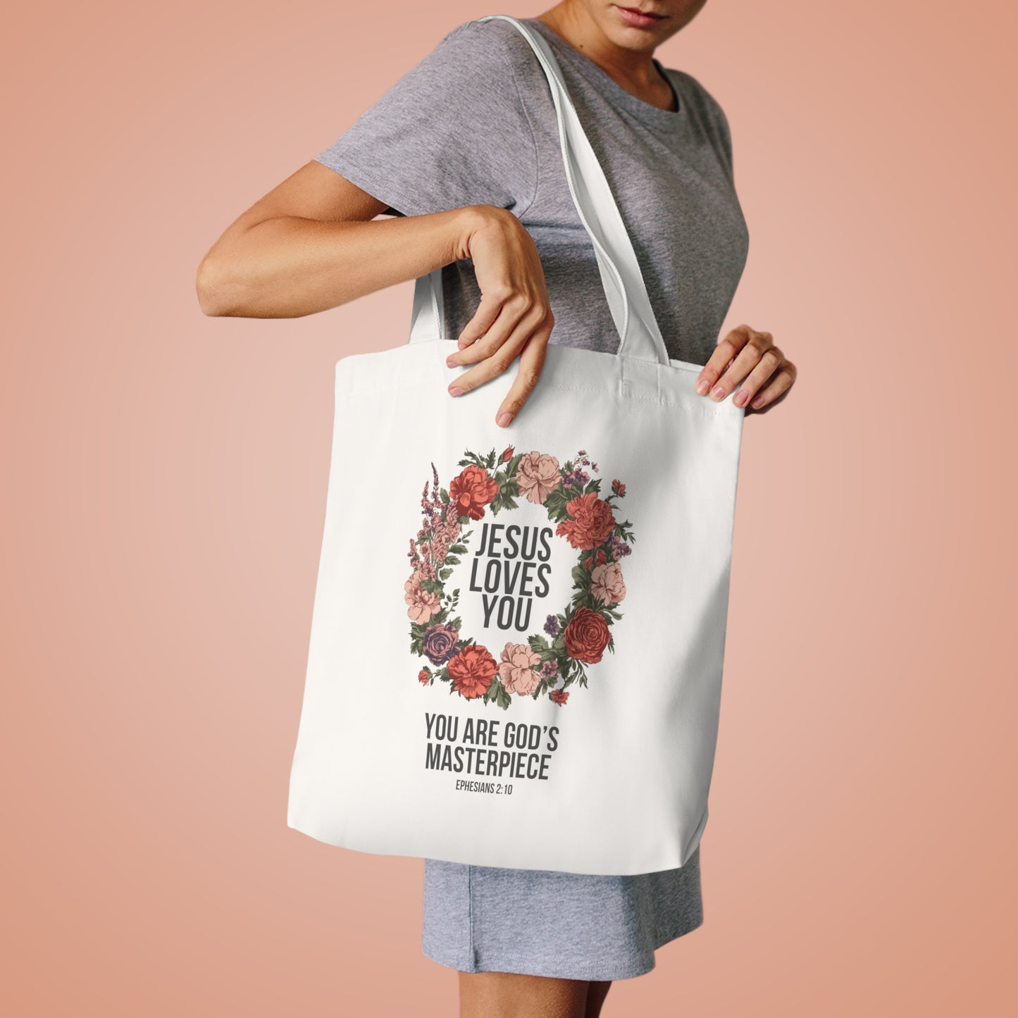 Jesus Loves You (Floral Wreath) Tote Bag