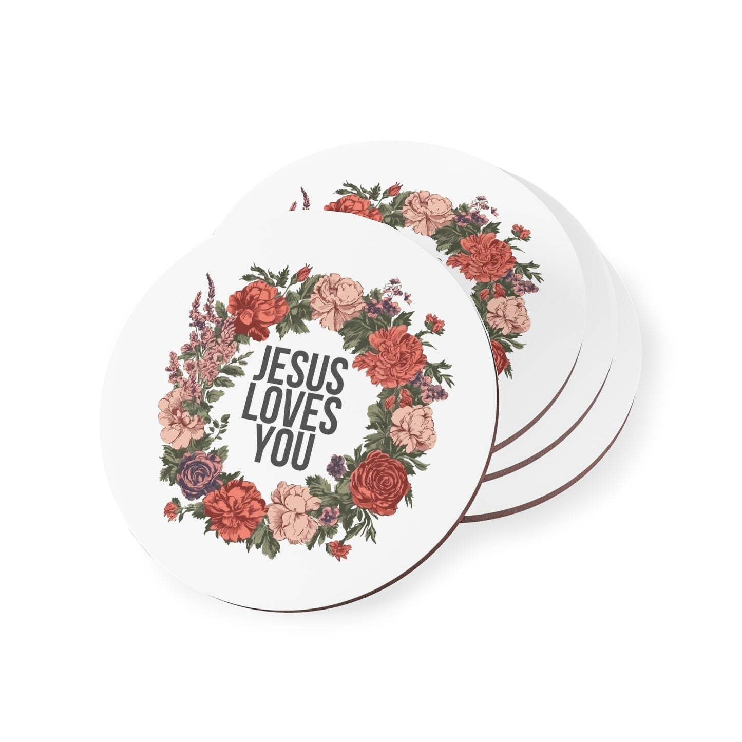 Jesus Loves You (Floral Wreath) Coaster