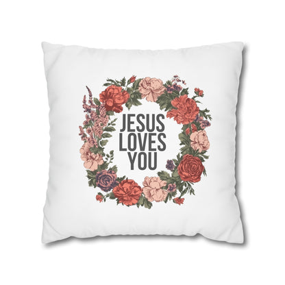 Jesus Loves You (Floral Wreath) Square Pillowcase