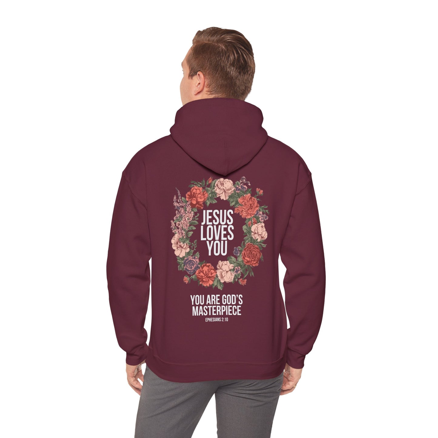 Jesus Loves You (Floral Wreath) Heavy Hoodie