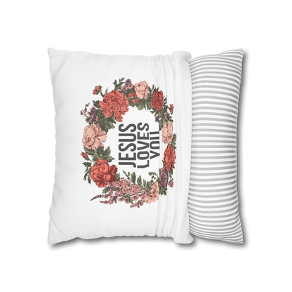 Jesus Loves You (Floral Wreath) Square Pillowcase